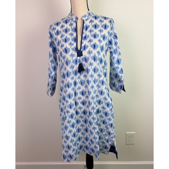 Dolma Dresses & Skirts - Dolma Women's Cotton Amelia Tunic Dress Blue Geometric Print Lightweight Small